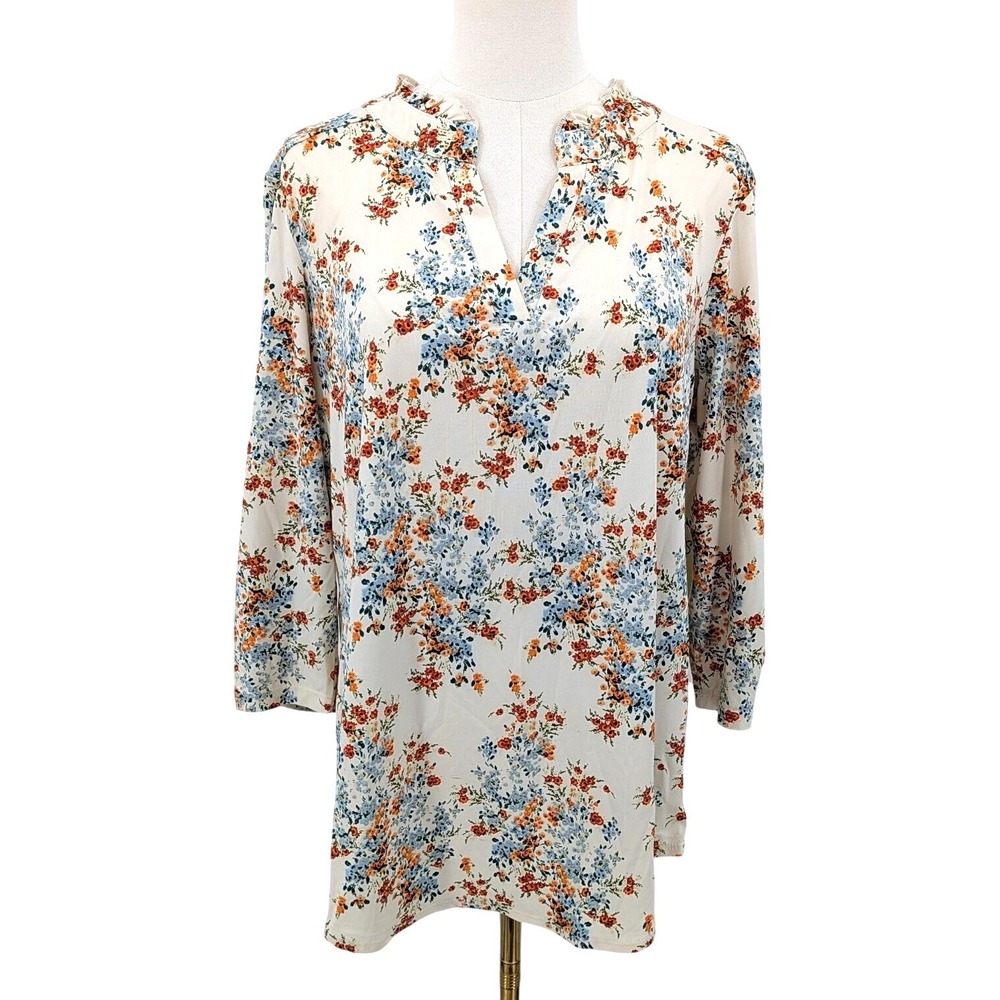 Floral Crepe Tunic Blouse PerSeption Concept XL NWT Lightweight Long‎ Sleeve
